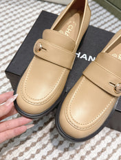 CHANEL 25S GODDESS MOCCASIN LOAFERS 65MM IN WARM BEIGE CALFSKIN GOLD HARDWARE