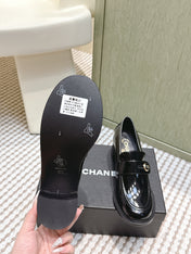 CHANEL 25S GODDESS MOCCASIN LOAFERS 65MM IN BLACK GLOSSY CALFSKIN GOLD HARDWARE