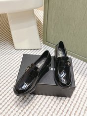 CHANEL 25S GODDESS MOCCASIN LOAFERS 65MM IN BLACK GLOSSY CALFSKIN GOLD HARDWARE