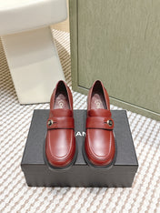 CHANEL 25S GODDESS MOCCASIN LOAFERS 65MM IN DARK RED CALFSKIN GOLD HARDWARE