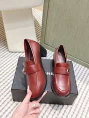 CHANEL 25S GODDESS MOCCASIN LOAFERS 65MM IN DARK RED CALFSKIN GOLD HARDWARE