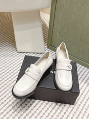 CHANEL 25S GODDESS MOCCASIN LOAFERS 65MM IN WHITE CALFSKIN GOLD HARDWARE
