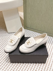 CHANEL 25S LOAFERS MOCCASIN 65MM IN WHITE CALFSKIN GOLD HARDWARE
