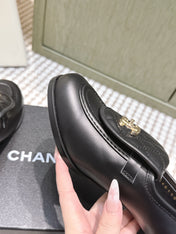 CHANEL 25S LOAFERS MOCCASIN 65MM IN BLACK CALFSKIN GOLD HARDWARE