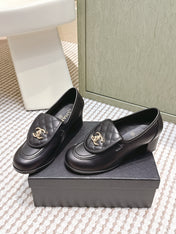 CHANEL 25S LOAFERS MOCCASIN 65MM IN BLACK CALFSKIN GOLD HARDWARE