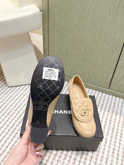 CHANEL 25S LOAFERS MOCCASIN 65MM IN WARM BEIGE CALFSKIN GOLD HARDWARE