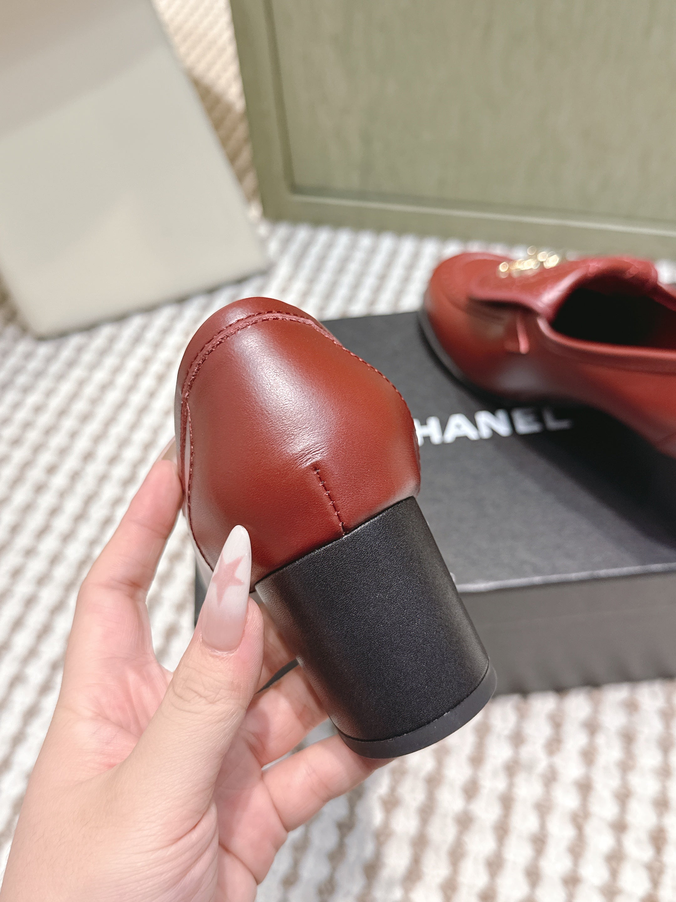 CHANEL 25S LOAFERS MOCCASIN 65MM IN BURGUNDY RED CALFSKIN GOLD HARDWARE