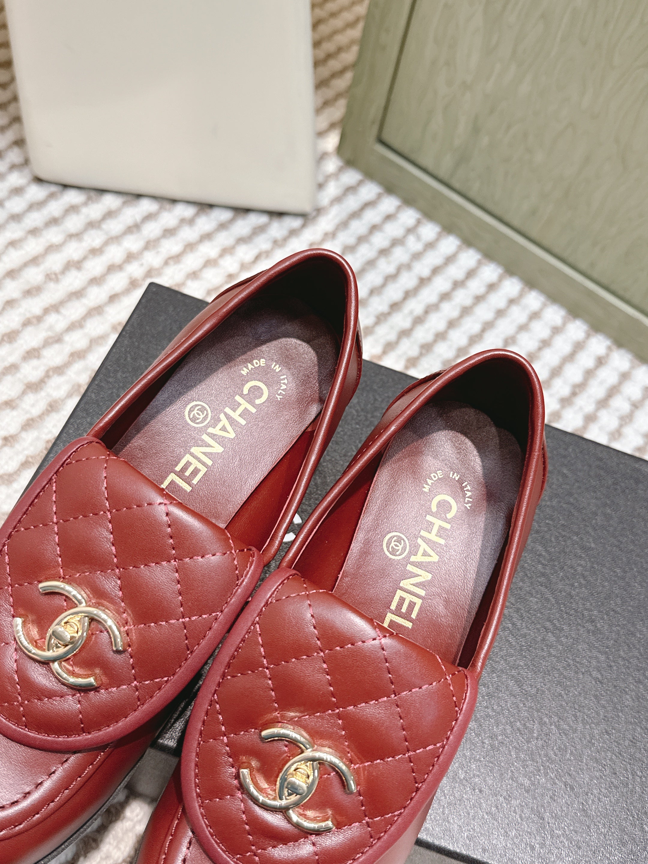 CHANEL 25S LOAFERS MOCCASIN 65MM IN BURGUNDY RED CALFSKIN GOLD HARDWARE