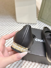 CHANEL 25S MARY JANE BALLET FLATS IN BLACK LAMBSKIN PATENT CAP TOE WITH BOW