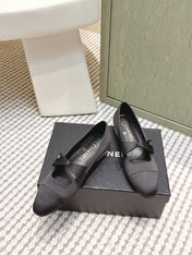 CHANEL 25S MARY JANE BALLET FLATS IN BLACK SILK WITH BOW