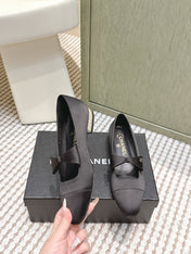 CHANEL 25S MARY JANE BALLET FLATS IN BLACK SILK WITH BOW