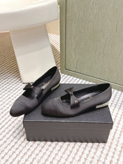 CHANEL 25S MARY JANE BALLET FLATS IN BLACK SILK WITH BOW