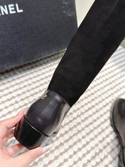 CHANEL 25S KNEE-HIGH BOOTS IN BLACK SUEDE AND CALFSKIN