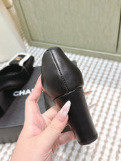 CHANEL 25S SLINGBACK SHOES 90MM IN BLACK CALFSKIN SQUARE TOE GOLD HARDWARE