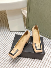 CHANEL 25S SLINGBACK SHOES 90MM IN BEIGE CALFSKIN SQUARE TOE GOLD HARDWARE