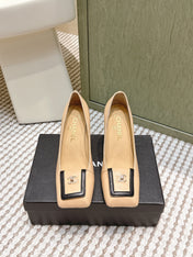 CHANEL 25S SLINGBACK SHOES 90MM IN BEIGE CALFSKIN SQUARE TOE GOLD HARDWARE