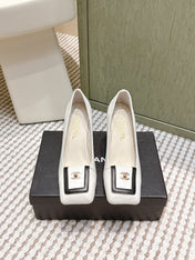 CHANEL 25S SLINGBACK SHOES 90MM IN WHITE CALFSKIN SQUARE TOE GOLD HARDWARE