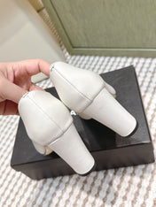 CHANEL 25S SLINGBACK SHOES 90MM IN WHITE CALFSKIN SQUARE TOE GOLD HARDWARE