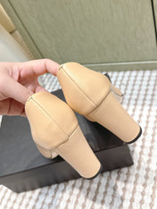 CHANEL 25S SQUARE-TOE HIGH HEELS 90MM IN DARK BEIGE AND BLACK CALFSKIN