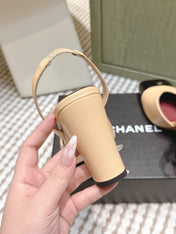CHANEL 25S HIGH-HEELED SQUARE-TOE SLINGBACK 90MM IN DARK BEIGE AND BLACK CALFSKIN