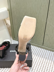 CHANEL 25S HIGH-HEELED SQUARE-TOE SLINGBACK 90MM IN BLACK AND WHITE CALFSKIN