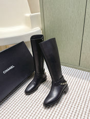 CHANEL 25S MID-CALF BOOTS IN BLACK CALFSKIN WITH ROUND TOE AND ZIPPER