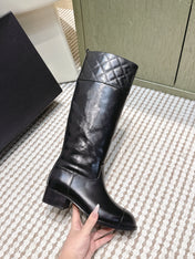 CHANEL 25S HIGH-CALF COWBOY BOOTS IN BLACK CALFSKIN DIAMOND-QUILTED