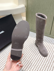 CHANEL 25S KNEE-HIGH BOOTS IN GREY SUEDE GOLD HARDWARE