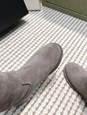 CHANEL 25S KNEE-HIGH BOOTS IN GREY SUEDE GOLD HARDWARE