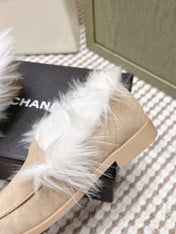 CHANEL 25S LOAFERS MOCCASIN IN BEIGE SUEDE WITH WHITE MINK FUR LINING