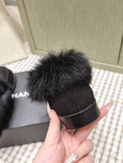 CHANEL 25S LOAFERS MOCCASIN IN BLACK SUEDE WITH MINK FUR LINING