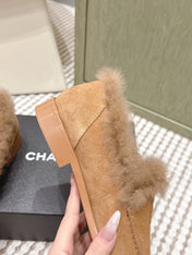 CHANEL 25S LOAFERS MOCCASIN IN BROWN SUEDE WITH MINK FUR LINING