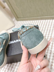 CHANEL 25S MOCCASINS IN LIGHT BLUISH-GRAY AND LIGHT GREY SUEDE