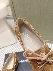 CHANEL 25S MOCCASINS IN BROWN AND LIGHT GREY SUEDE