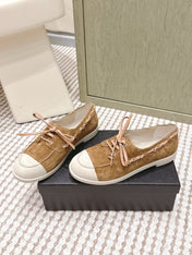 CHANEL 25S MOCCASINS IN BROWN AND LIGHT GREY SUEDE