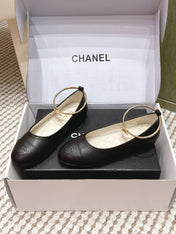 CHANEL 25S BALLERINA SHOES IN BLACK CALFSKIN GOLD HARDWARE
