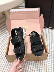 MIUMIU 26S VELCRO SANDALS IN BLACK CALFSKIN AND NYLON SILVER HARDWARE
