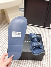CHANEL 26S SANDALS IN SLATE BLUE CALFSKIN