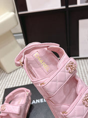 CHANEL 26S QUILTED DAD SANDALS IN LIGHT PINK CALFSKIN
