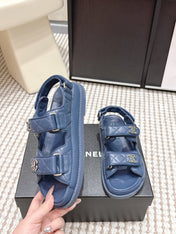CHANEL 26S QUILTED DAD SANDALS IN SLATE BLUE CALFSKIN