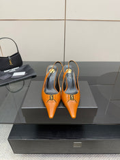 YSL 25S SLINGBACK HIGH HEELS 90 MM IN DARK ORANGE LAMBSKIN WITH GOLD HARDWARE STYLE 13