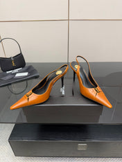 YSL 25S SLINGBACK HIGH HEELS 90 MM IN DARK ORANGE LAMBSKIN WITH GOLD HARDWARE STYLE 13