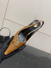 YSL 25S SLINGBACK HIGH HEELS 90 MM IN COPPER BROWN LAMBSKIN WITH GOLD HARDWARE STYLE 11