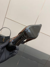 YSL 25S SLINGBACK HIGH HEELS 90 MM IN CHESTNUT BROWN LAMBSKIN WITH GOLD HARDWARE STYLE 12