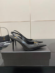 YSL 25S SLINGBACK HIGH HEELS 90 MM IN BLACK LAMBSKIN WITH GOLD HARDWARE STYLE 10