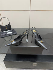 YSL 25S SLINGBACK HIGH HEELS 90 MM IN BLACK LAMBSKIN WITH GOLD HARDWARE STYLE 10