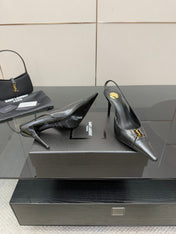 YSL 25S SLINGBACK HIGH HEELS 90 MM IN BLACK LAMBSKIN WITH GOLD HARDWARE STYLE 10