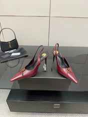 YSL 25S SLINGBACK HIGH HEELS 90 MM IN DARK RED LAMBSKIN WITH GOLD HARDWARE STYLE 9