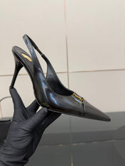 YSL 25S SLINGBACK HIGH HEELS 90 MM IN BLACK LAMBSKIN WITH GOLD HARDWARE STYLE 8