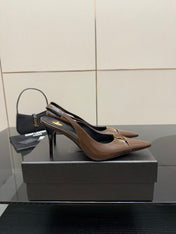 YSL 25S SLINGBACK HIGH HEELS 90 MM IN CHOCOLATE BROWN LAMBSKIN WITH GOLD HARDWARE YSL 25S SLINGBACK HIGH HEELS 90 MM IN CHOCOLATE BROWN LAMBSKIN WITH GOLD HARDWARE STYLE 7